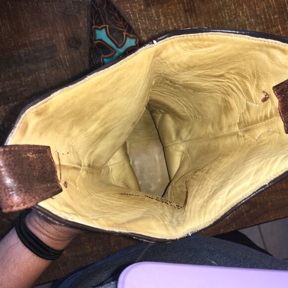 Corral Womens Boots 10 M Antique Brown Turquoise Saddle Rose Cross Inlay Western - Picture 11 of 13